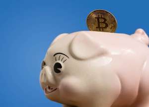 świnka skarbonka z monetą Bitcoin